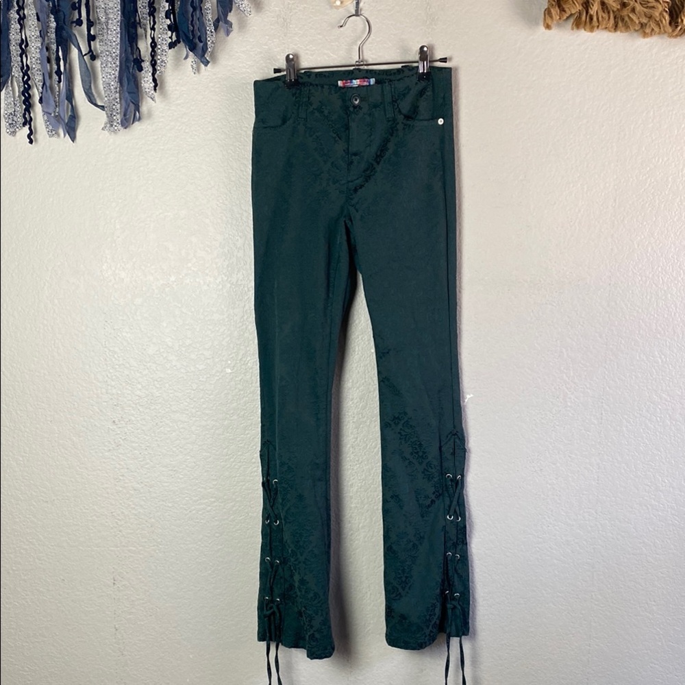 Urban Outfitters green printed lace up pant - Picture 2 of 7